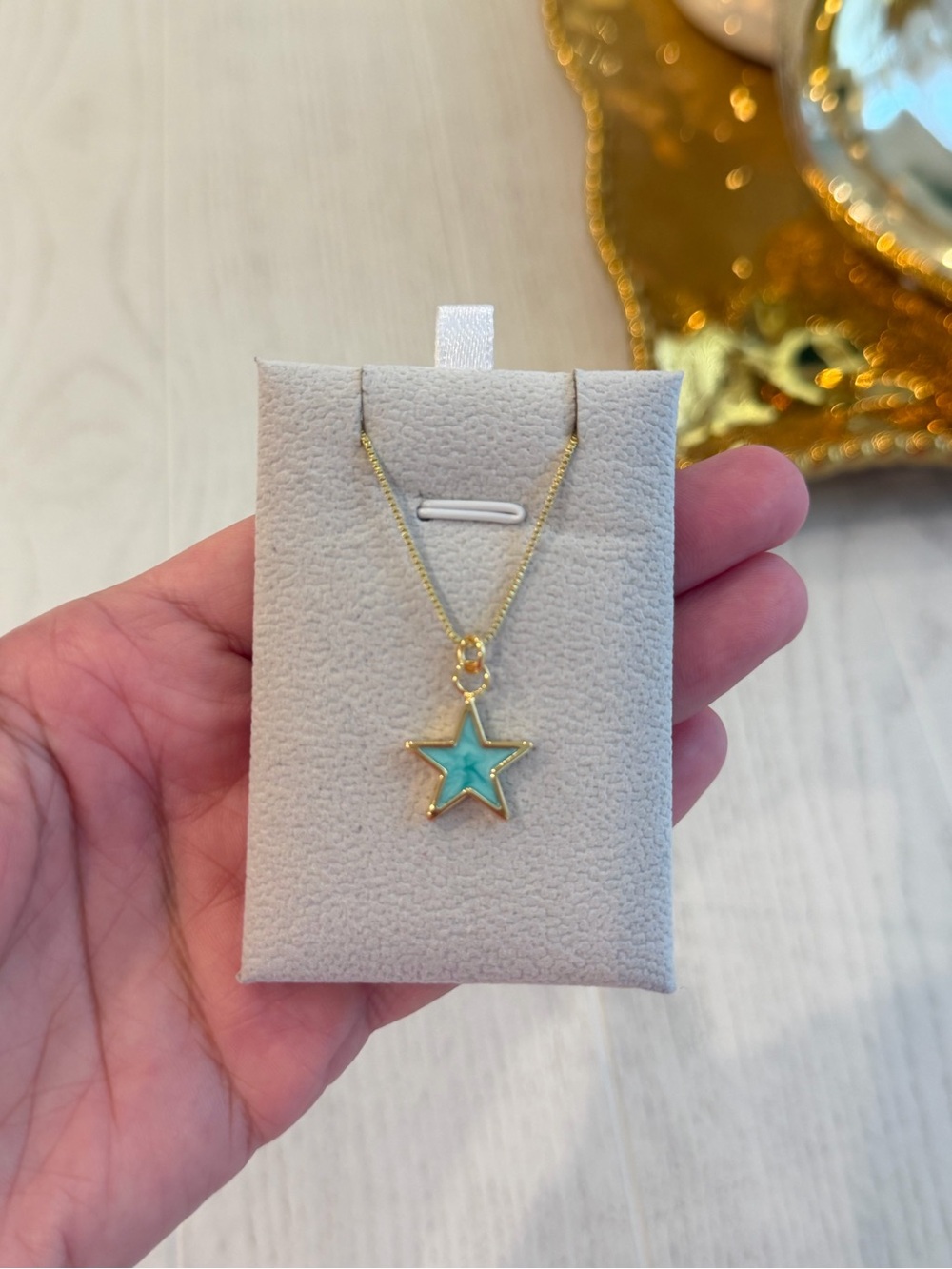 Gold Star Pendant Necklace with Turquoise Inlay